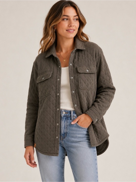tentree Jackets & Blazers - tentree Quilted Snap Front Shacket Jacket Olive Green Medium